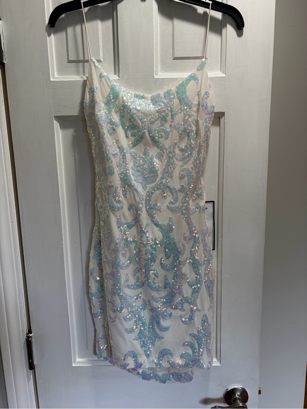 White Spaghetti-Strap Sequin Embellished Dress